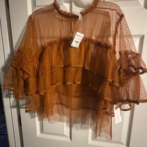 Sheer Ruffled Blouse - Rust